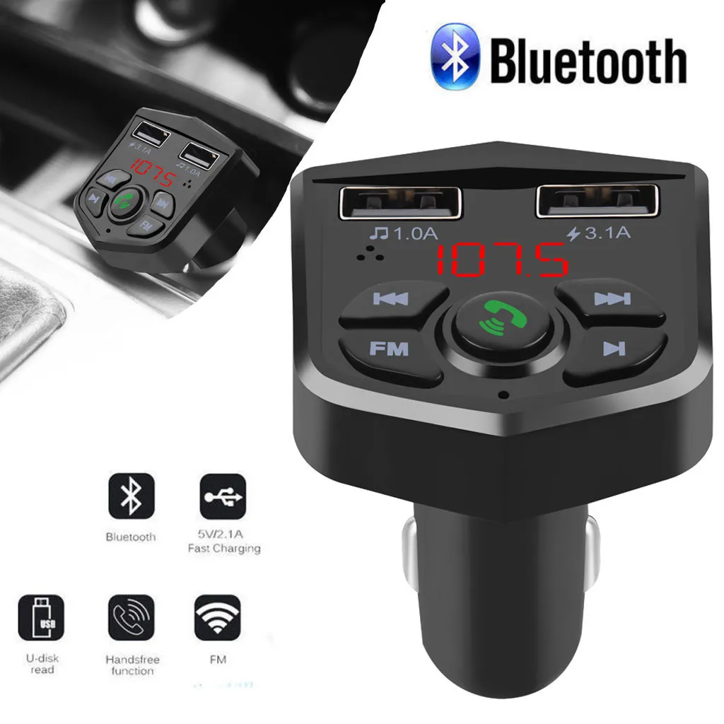 

Car Bluetooth FM Transmitter Wireless Hands Free Kit MP3 Music Player Support TF Card 5V 2.1A USB Cigarette Lighter Car Charger
