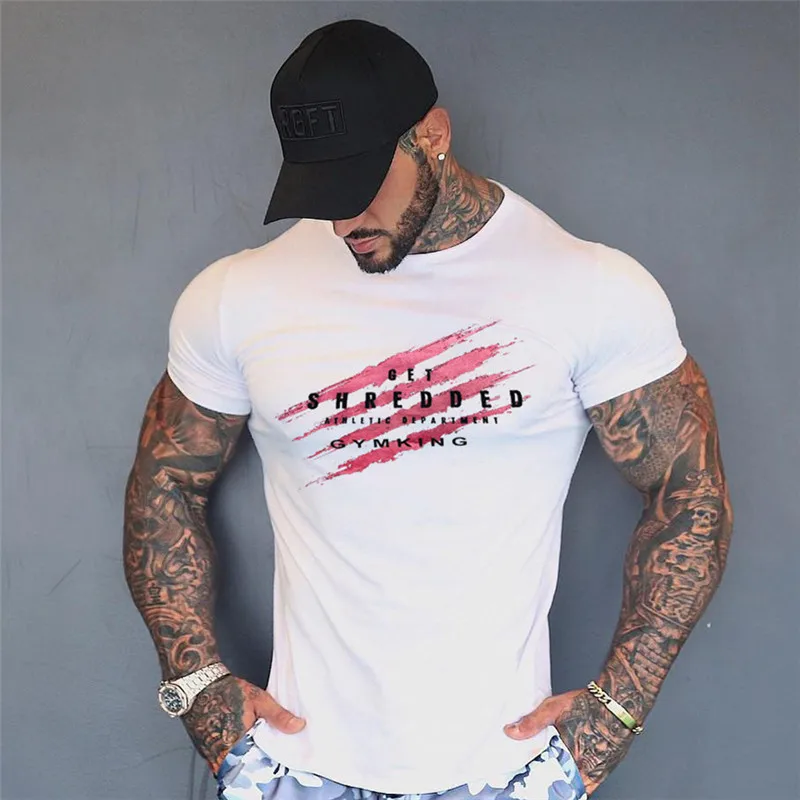 

Summer new men cotton Short sleeve t shirt Fitness bodybuilding shirts black white male Brand tee tops Fashion casual clothes