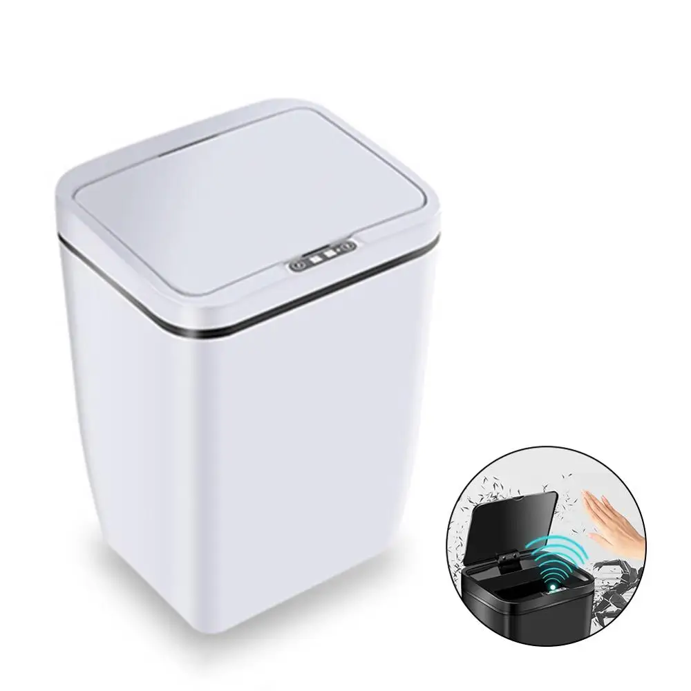 12л домашний офисный контейнер для мусора автоматический датчик мусорный бак Индуктивный из нержавеющей стали мусорное ведро Смарт хранение мусора - Color: White