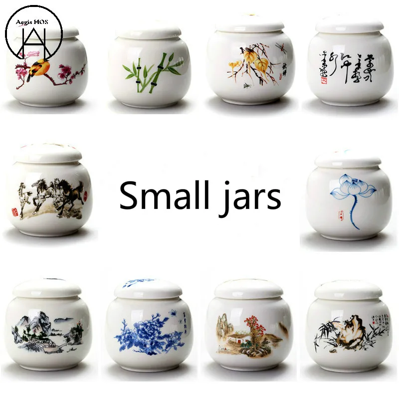 

1PCS Ceramic Jar Sugar Bowl Spice Jars Spices Storage Box Chinese Small Candy Jar Tea Caddy Small Home Decoration