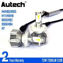 Autech LED Headlights bulbs H4 Car Auto Headbulb Bulbs HB2 9003 H7 9005 9006 HB3 HB4 H11 H9 H8 Head Light 72W 7200LM All in one