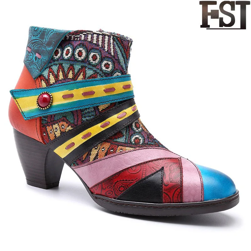 

FSJ Genuine Leather Corium Ankle Boots Platform 1cm Spring/Autumn Cow Shallow Work & Safety Square Med Heel Woman Size 38 Shoes
