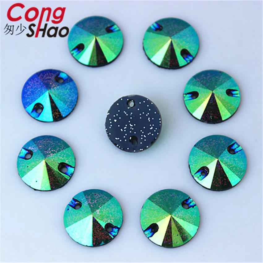 

Cong Shao 10/14/16mm Crystal AB / Fine powder Black AB Flat Back Round Resin rhinestone Sew On Stones DIY Wedding Dress CS701