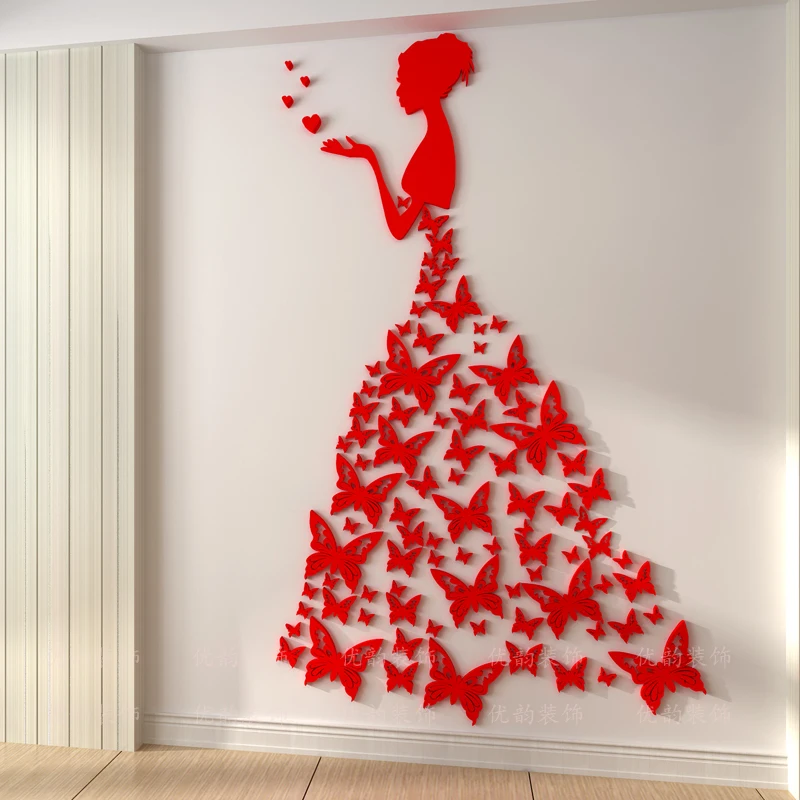 3D стикер на стену в виде бабочки невесты, украшения для свадебной комнаты, креативные Хрустальные акриловые обои для гостиной, спальни, телевизора