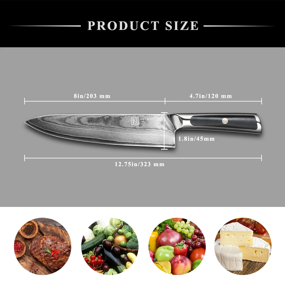 KEEMAKE 3 шт. набор кухонных ножей шеф-повара, нож для очистки овощей, японский VG10, дамасская сталь, бритвы, острые кухонные ножи, G10 Ручка
