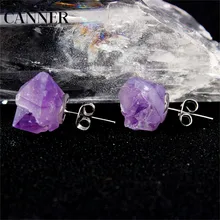Canner Fashion Amethysts Clear Crystal Quartz Natural Raw Stone Stud Earrings For Women Jewelry High Quality raw milk quality