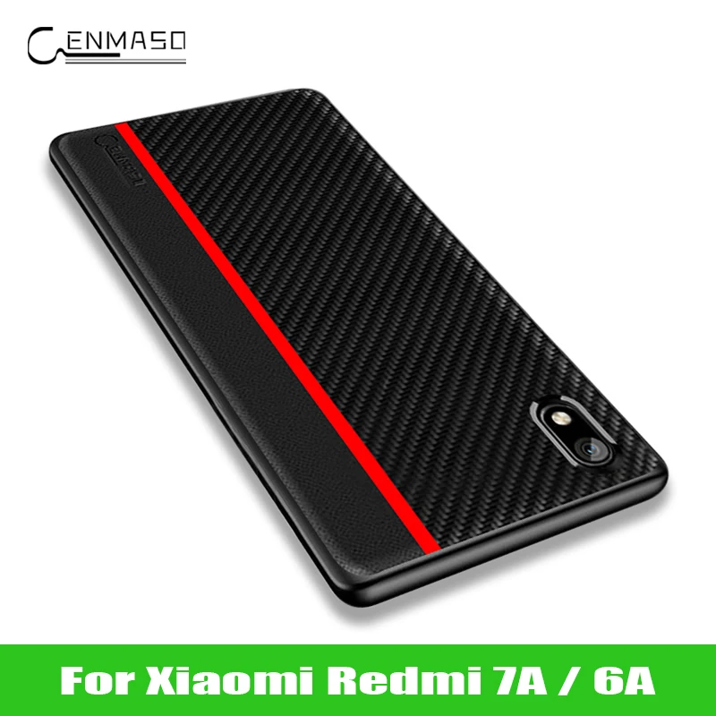 

For Xiaomi Redmi 7A Case Original CENMASO Carbon Fiber PU Leather Shockproof Back Cover For Redmi 6A Case Redmi 7A Cover Funda