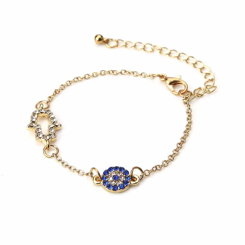 

Lucky Eye Crystal Hamsa Hand Bracelet Blue Evil Eye Link Chain Bracelet For Women Femal Turkish Jewelry EY159