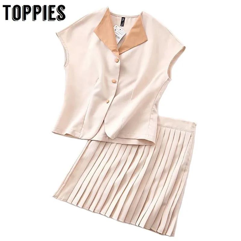 

2019 Summer Short Two Piece Set Women Korean Kawaii Small Suit Set LadiesTops School Gril Pleated Mini Skirts