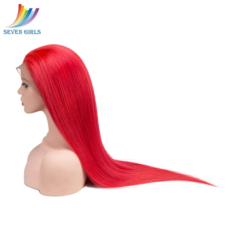 Sevengirls Grade 10A Red Virgin Hair Wigs Brazilian Straight Natural Hairline Preplucked Full Lace Human Hair Wigs Free Shipping
