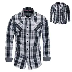 Новая мода Рубашки в клетку Для мужчин с длинным рукавом Повседневное работы рубашки 100% одежда из хлопка