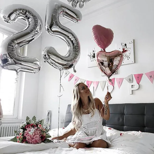 

2pcs 40 inch Rose Gold Number 25 Foil Balloons Adult 25th Birthday Party Anniversary Digit Helium Balaos Decoration Globos