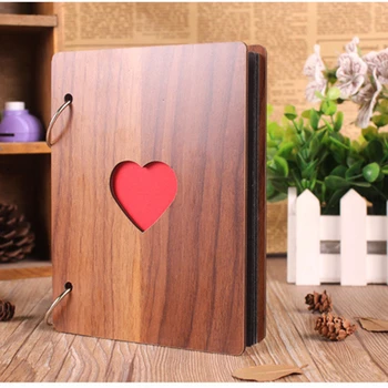 

Photo Album DIY Manual Wood Heart Pattern Album Lovers Memory Birthday Gifts Creative Album Manual 6inch Photo Album