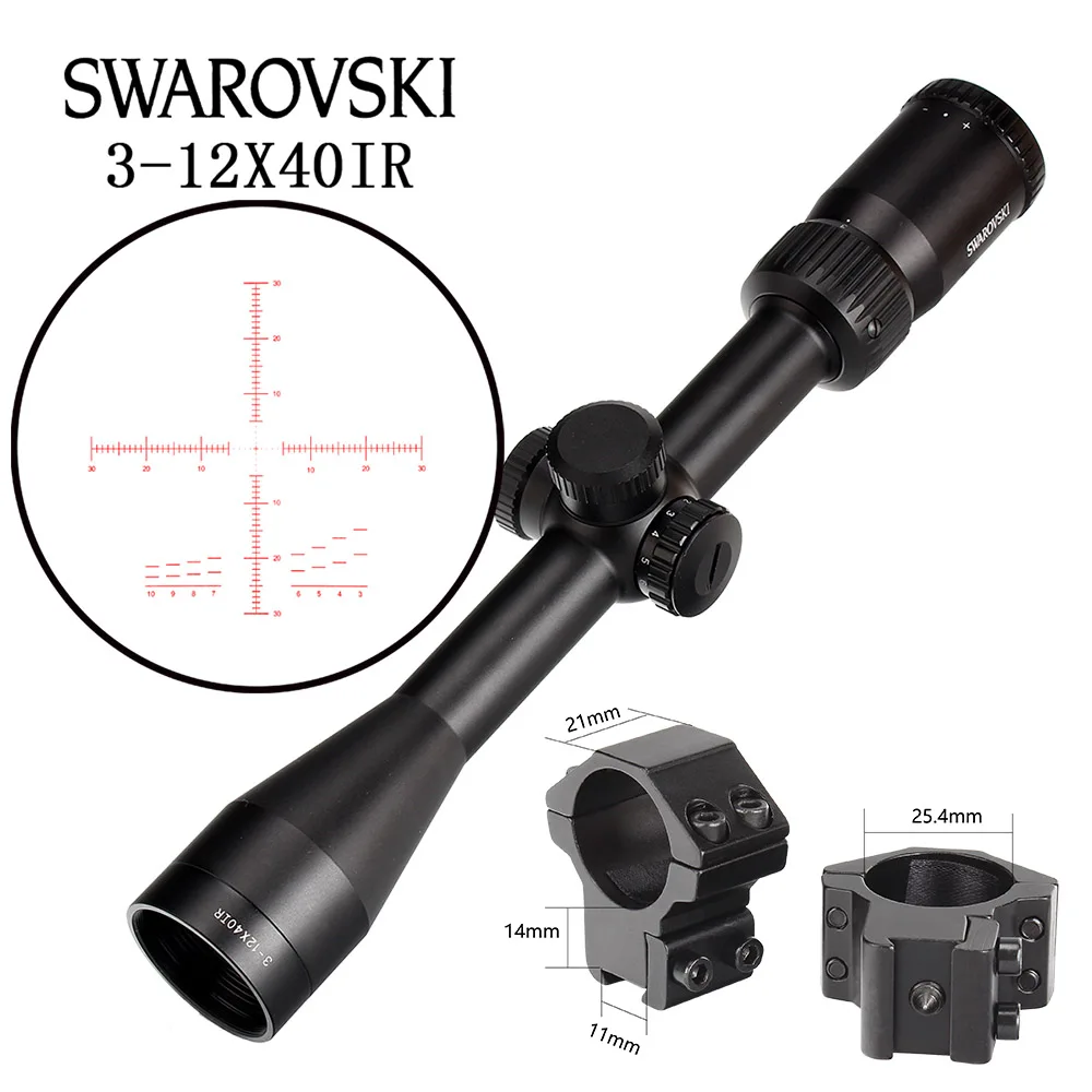 Китай SWAROVSKl 3-12X40 IR Riflescope F191 с красной подсветкой Стекло гравированное сетка башенки сброс полный размер охотничьи прицелы - Цвет: with Dovetail Rings