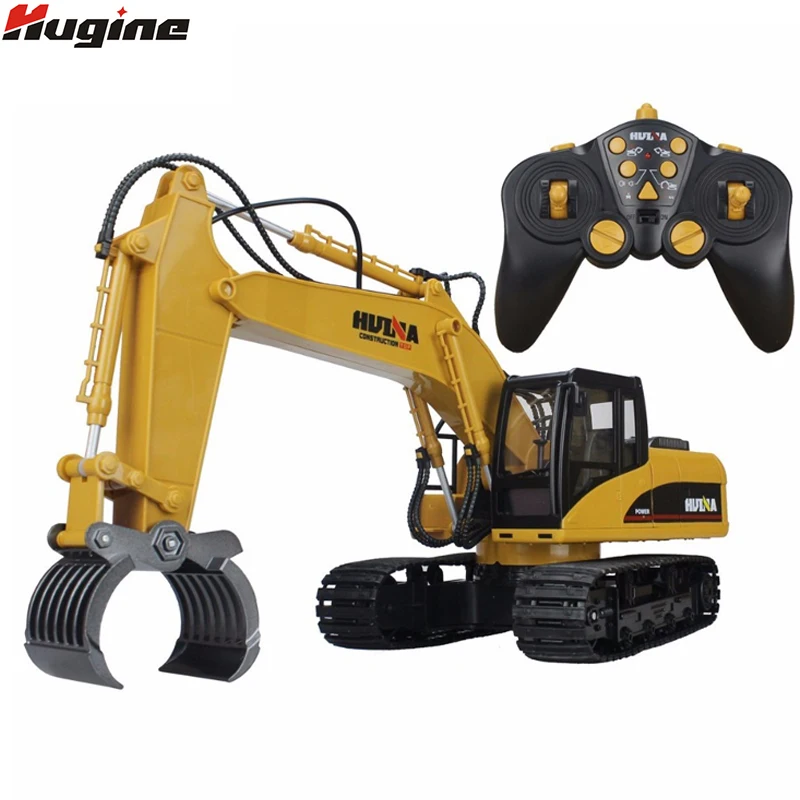 RC Truck 16 Channel 2.4G RC Alloy Timber Grab Excavator Rechargeable Sound and Light Demo Remote Control Engineer Truck