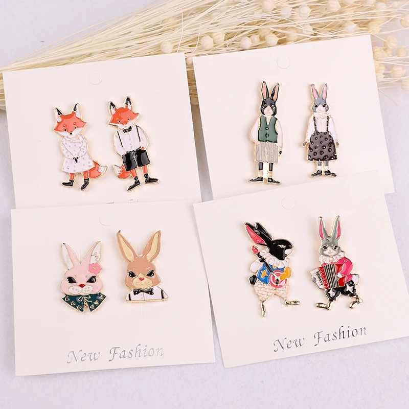 Best Fashion cartoon Pins and brooches Rabbit Fox Cat couple enamel pin Badges Hat Backpack Accessories Lovers jewelry Gift for love
