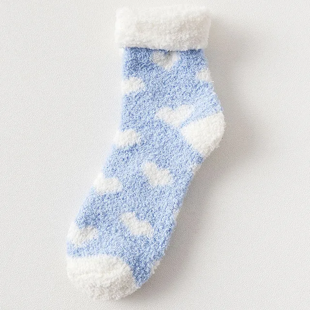 Candy Warm Lady Heart Cute Winter Kawaii Thick Casual Women Socks Fuzzy Fluffy Terry Warm Socks Short Cute Cotton Socks Female love blue