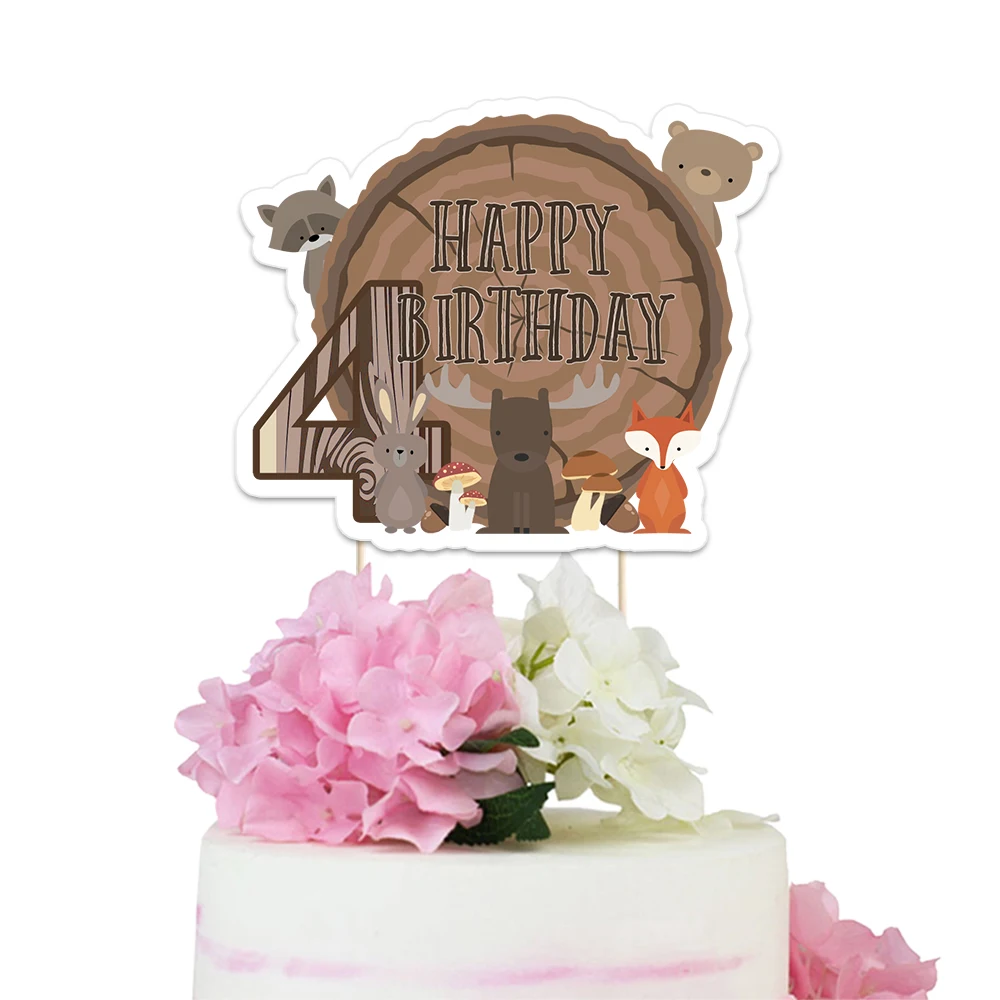 Лесные животные тема вечерние бумажный Топпер на торт серии 2 с днем рождения душ украшения на заказ Персонализированные торт Топпер