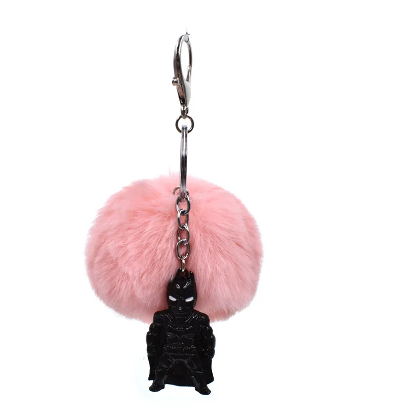 

12 Colors Batman Keychain Pompom Avengers Key Chain Jewelry Fur Ball Key Chain Fluffy Pom Pom Keyring For Women Car Bag Key Ring