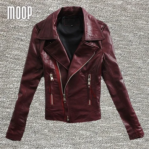 Куртки из натуральной кожи, 3 цвета, Женская мотоциклетная куртка из овчины, верхняя одежда giacca jaqueta de couro chaqueta mujer LT195 - Цвет: Red
