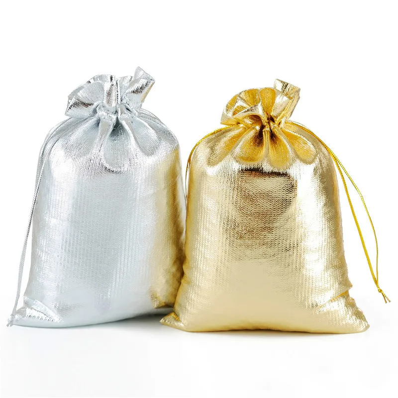 

10pcs Silver Gold Color Metallic Foil Organza Pouches Christmas Wedding Party Favour Gifts Candy Bags 6x8/10x12cm