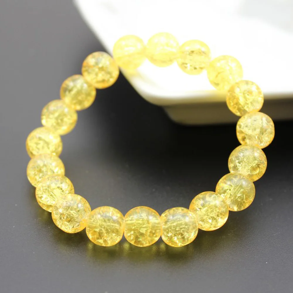 Women's 8mm 10mm Cracked Quartz Crystal Beaded Round Glass Beads Stretch Bracelet Bangle Bracelets Women Girl Charm Wrap Jewelry