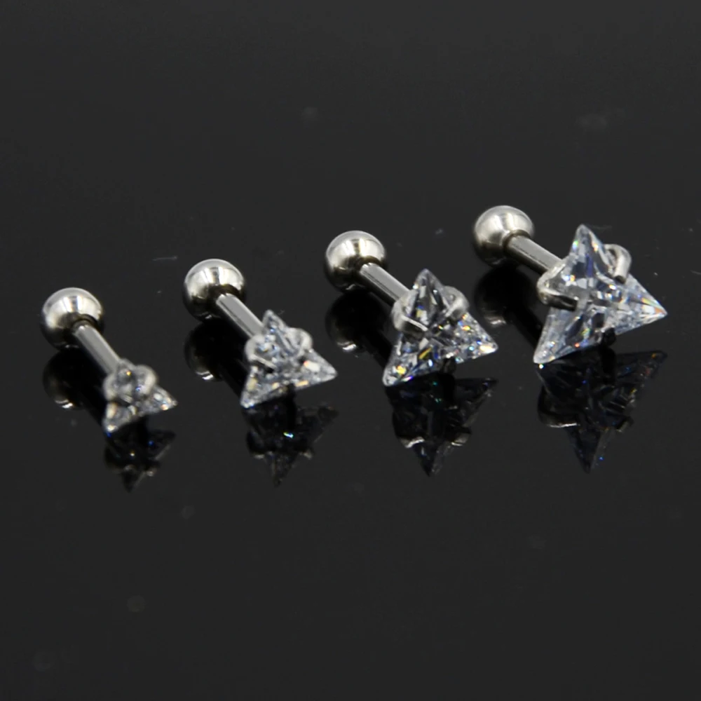 Showlove-1PC круглая Звезда Сердце квадратный треугольный Циркон драгоценный камень уха Tragus серьги, Надеваемые На ушной хрящ тела Мода Серебряный пирсинг ювелирные изделия 16 г