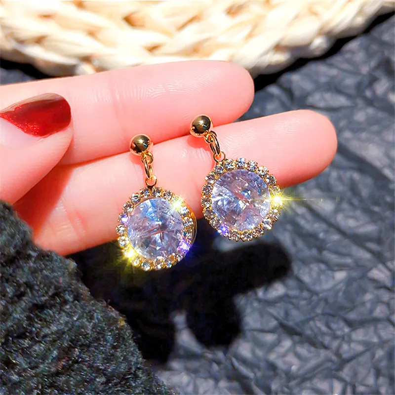 

FYUAN Small Zircon Drop Earrings for Women Bijoux Round Water Drop Crystal Dangle Earring Fashion Jewelry Gifts