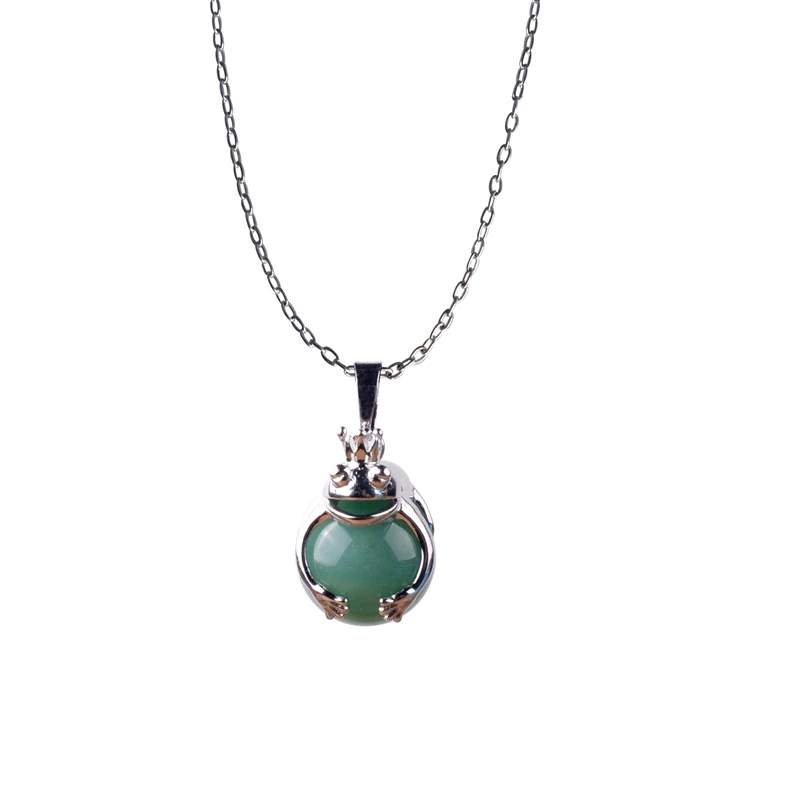 Модное ожерелье с кулоном из натурального камня красивые ювелирные изделия лазурит лягушка шар круглый для женщин и мужчин из бисера - Окраска металла: Green Aventurine