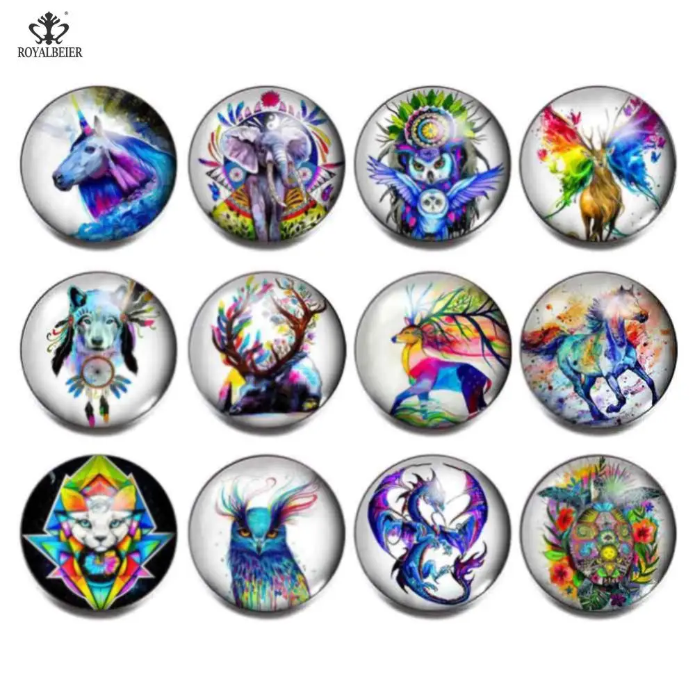 RoyalBeier 12pcs/lot Cute Pig Snap Button China Panda Glass Charms 18mm Snap Button For Snap Bracelet Necklace DIY Jewelry - Окраска металла: D