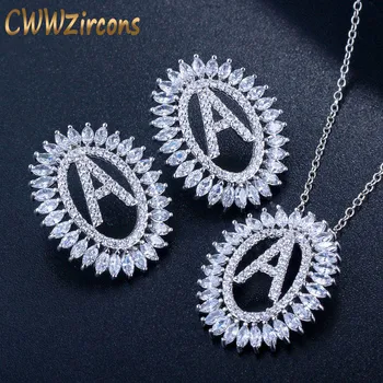

CWWZircons Luxury Cubic Zirconia Pave Letter Name Pendant Necklace and Earrings Fashion Famous Brand Jewelry Set for Women T303