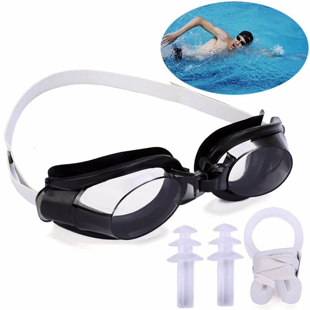 

3 In 1 Nose Clip Adjustable Clear Swim Goggle Adult Women Men Swimming Supply Set Water Park Solid Glasses Ear Plug Accessories