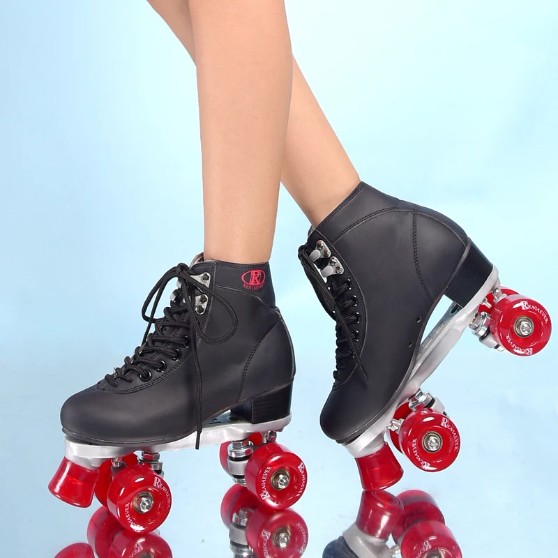 Женские роликовые коньки черные и винно-красные 4 колеса обувь для роликов с высоким носком Quad Роликовые Коньки
