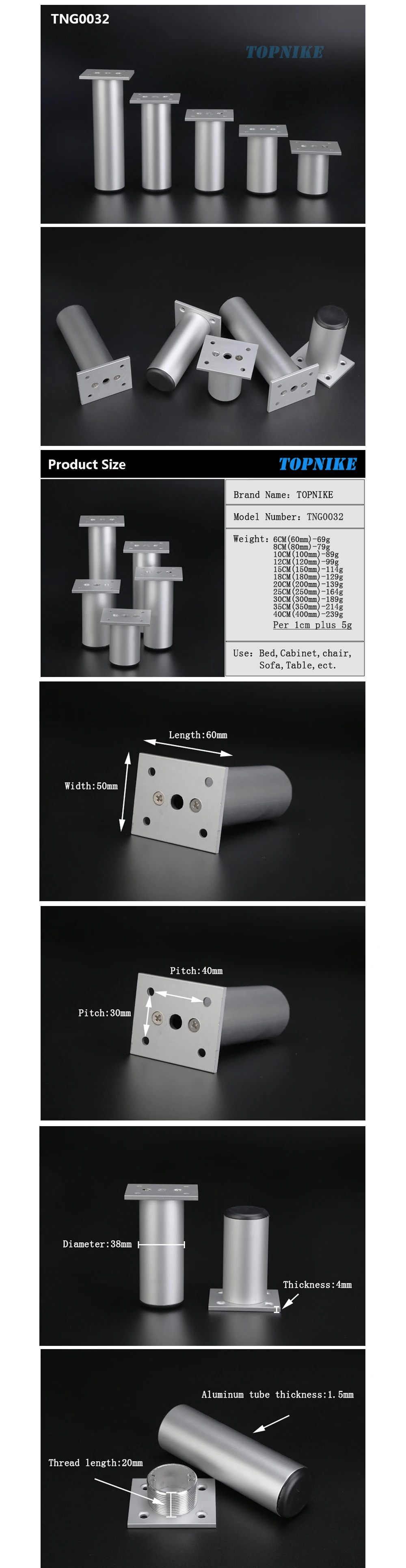 TOPNIKENon-ржавеющие ножки для шкафа из алюминиевого сплава, ножки для дивана, ножки для стола, ножки для кухонного шкафа, могут быть настроены по высоте