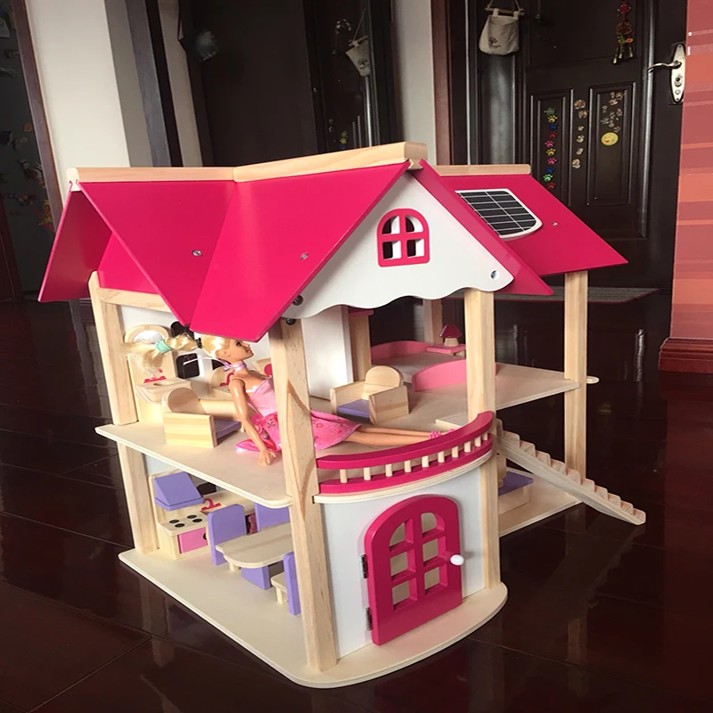 7 кг девочки деревянные домики ролевые игрушки Деревянный Кукольный дом/Дети деревянная кукольная вилла с кукольной комнатной мебели подарок на день рождения