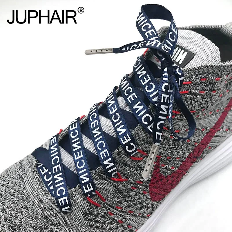 1 Pair NICE Printing Casual Laces Sports Canvas Laces Single-sided Printing Letters Flat Silk Laces Ribbon High-grade Metal Head