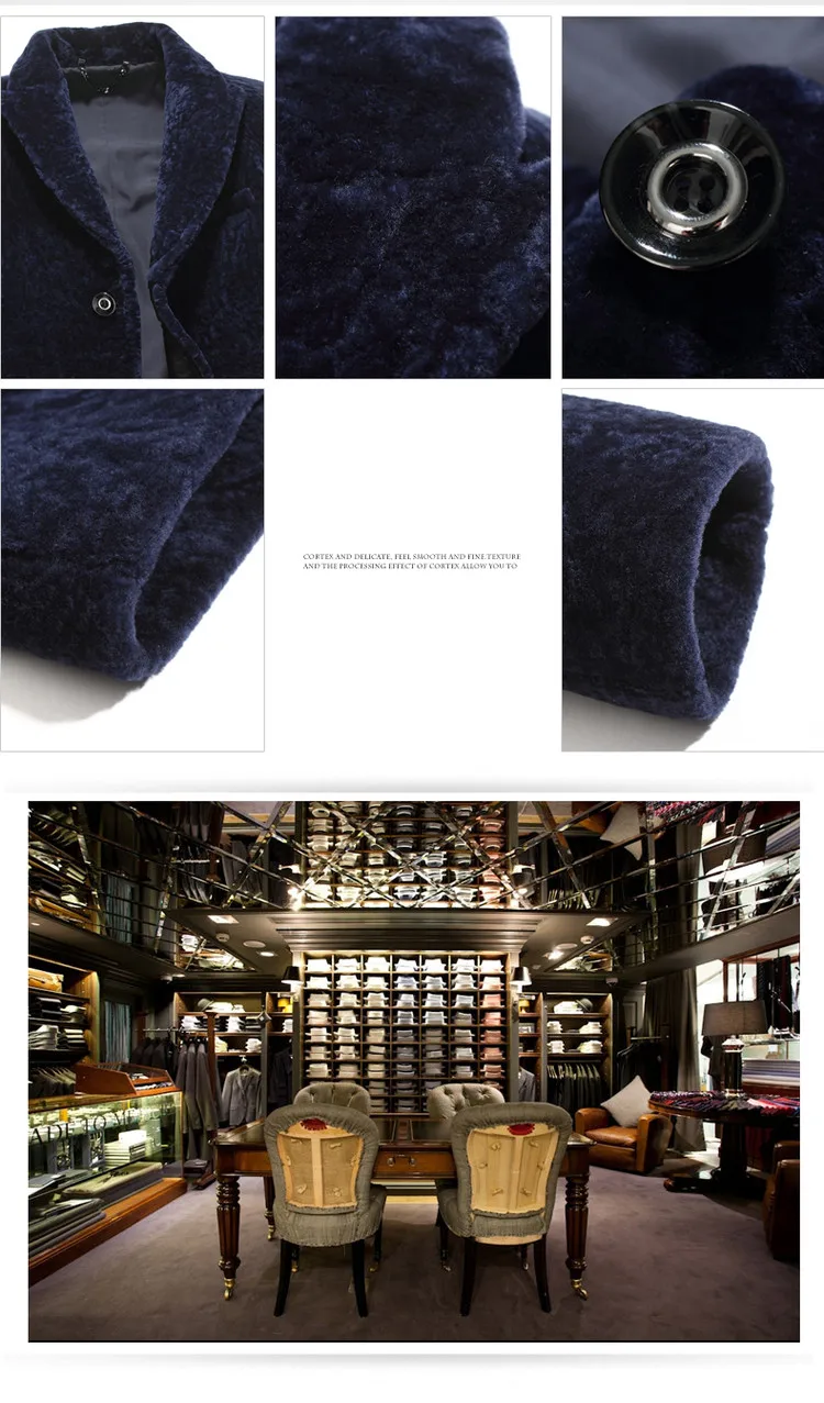 Top Luxury male wool long coat man fashion shearling jacket 9