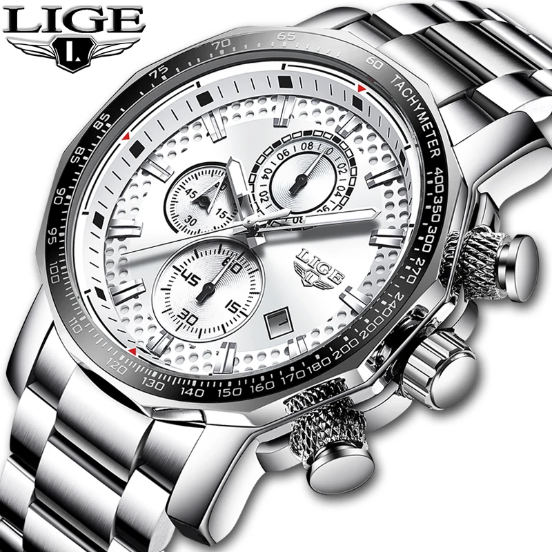 

LIGE New Sport Chronograph Mens Watches Top Brand Luxury Full Steel Quartz Clock Waterproof Big Dial Watch Men Relogio Masculino