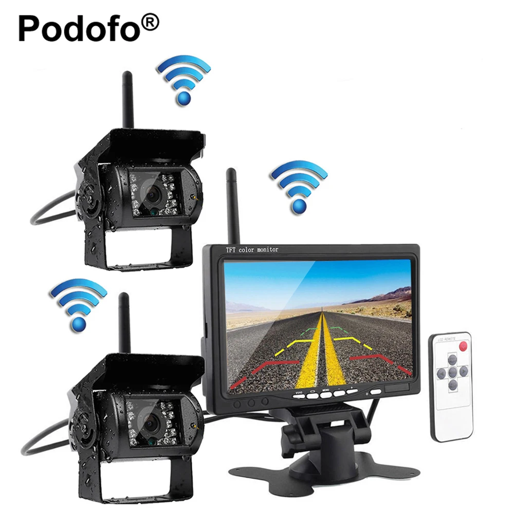 Podofo Wireless Dual Backup Reversing Cameras 7 Car Monitor with IR Night Vision Rear View font