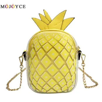 

Cute Pineapple Shape Chain Clear PVC PU Leather Handbag Hollow Out Fruit Mini Crossbody Bag for Women
