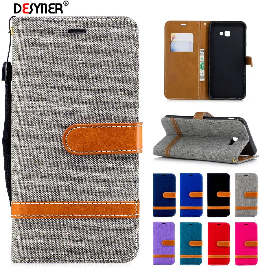 

Denim Mixed Colors Case For Samsung Galaxy J4 Plus 2018 J415F J415 SM-J415F J4Plus J 4 PU Leather Wallet Leather Flip Cover Case