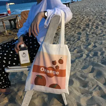 

2019 version womens handbags large capacity environmental protection orange letter printing one-shoulder shopping canvas bag