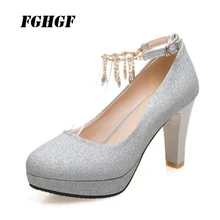 Spring Summer New Thick Heel High Heel Round Head Single Shoe Female A Word Buckle Waterproof Platform Metal Sequins Sweet Women цена Spring Summer New Thick Heel High Heel Round Head Single Shoe Female A Word Buckle Waterproof Platform Metal Sequins Sweet Women цены онлайн
