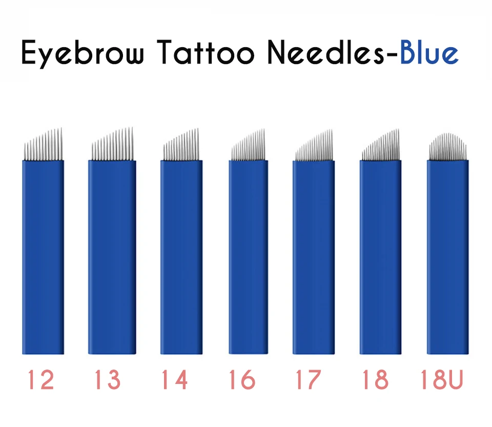 

50pcs Microblading Needle Line Eyebrow Tattoo Needles Eyebrow Shape Tattoo Pin Manual Embroidery Microblade Blue Tattoo Supplies