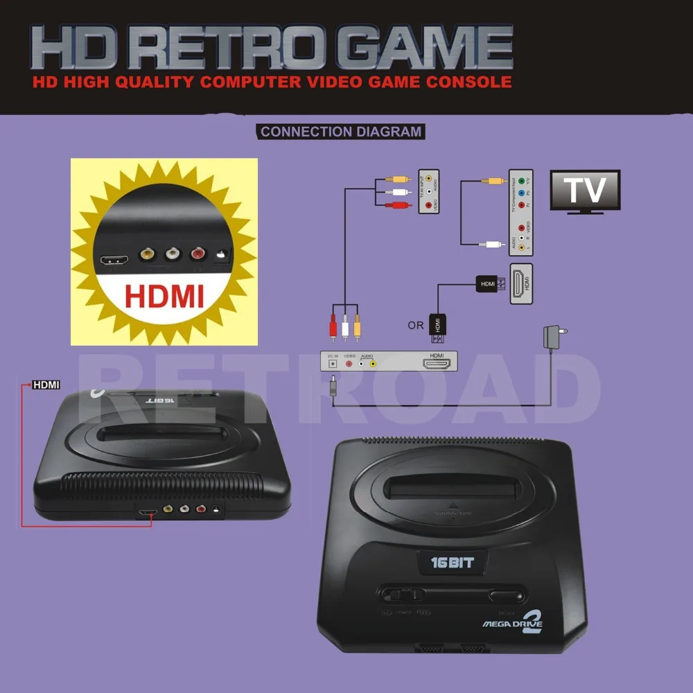 Игровая консоль RETROAD 16 бит MD2 HD|Игровые консоли| |