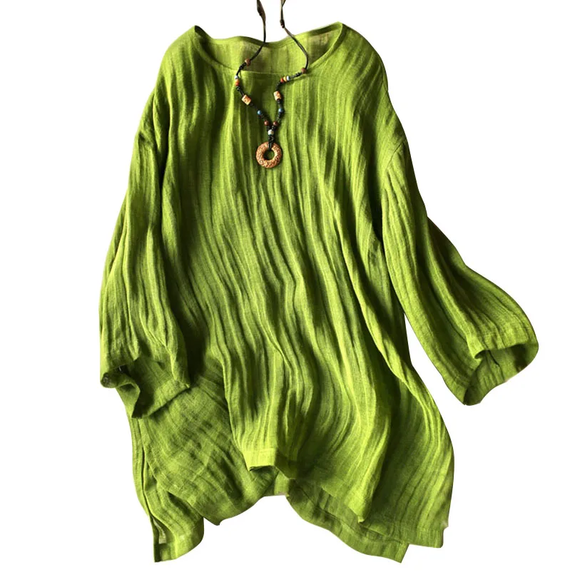 

Cotton Linen Blouse Shirt Batwing Sleeve Loose Tops Summer Solid Color Plus Size Pullover Blouse Women