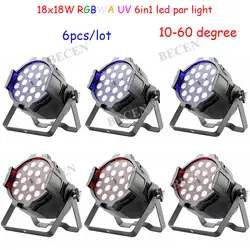 Зум 18x18 Вт RGBWA УФ 6in1 светодиодный пар легкий зум 10-60 градусов 6in1 светодиодный номинальной света С Powercon 6 шт