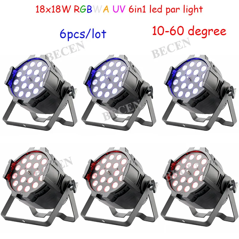 

ZOOM 18x18W RGBWA UV 6in1 LED par light Zoom 10-60 degree 6in1 LED Par Light with powercon 6pcs