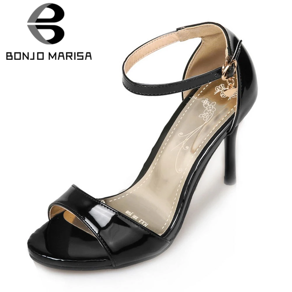 

BONJOMARISA New Plus Size 32-45 Hot Sale Ankle Strap Thin High Heels Shoes Woman Casual Party Office Sexy Summer Sandals