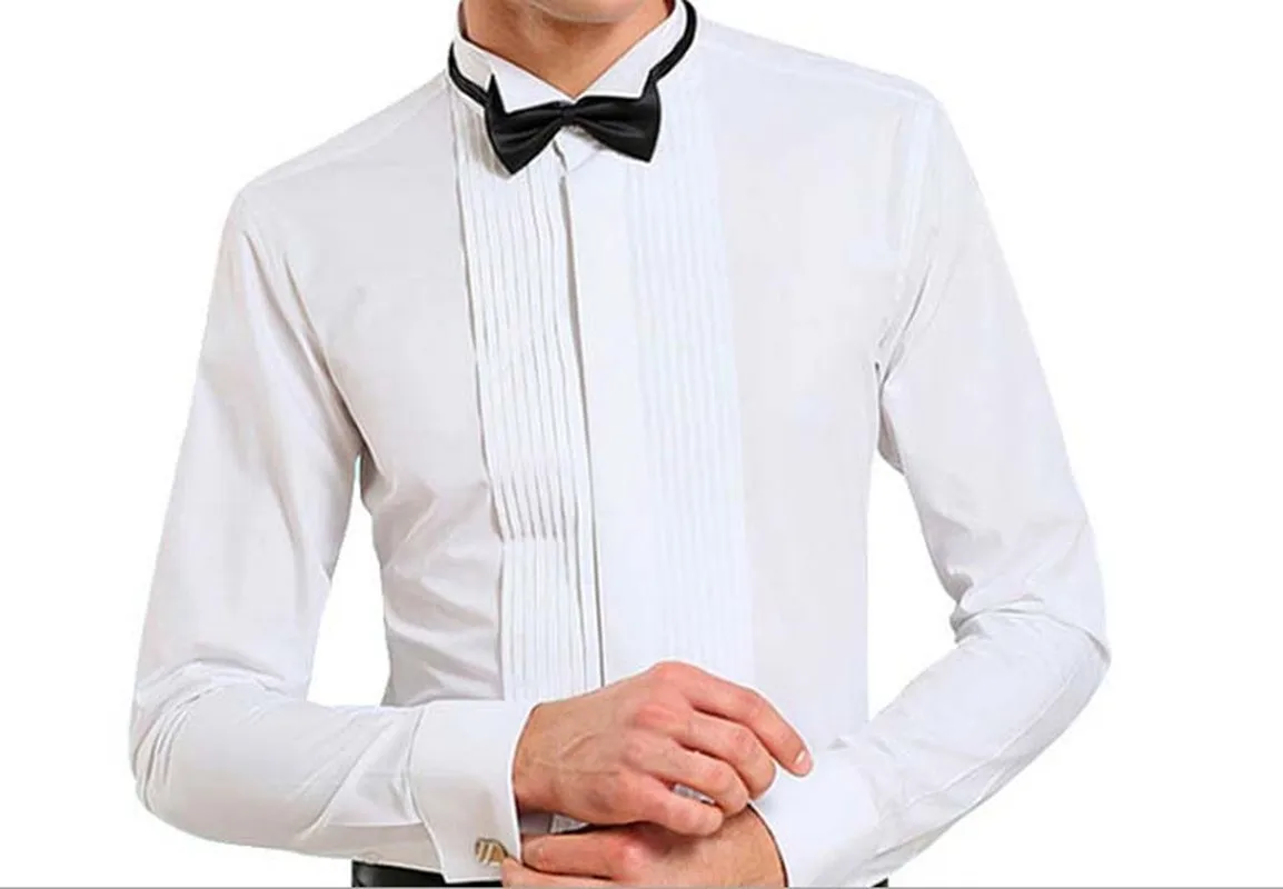 Мужская рубашка для смокинга с французскими манжетами, мужская рубашка с воротником-крылышком и длинным рукавом, официальная рубашка для жениха на пуговицах